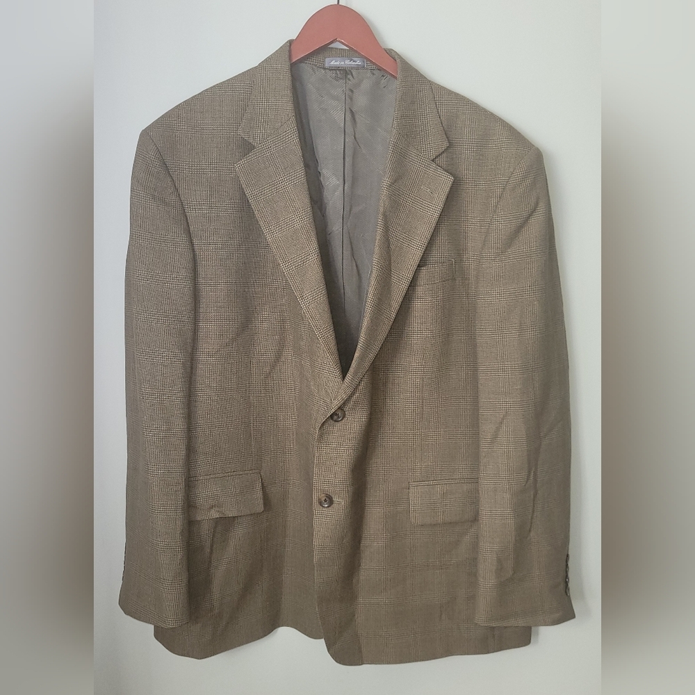 Oscar DE La Renta Tan Checkered Blazer Size 48R